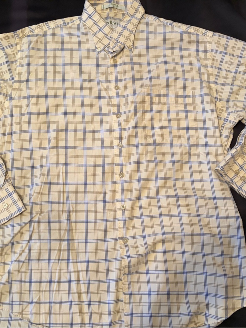 Orvis Blue and Cream Plaid Button-Down Shirt